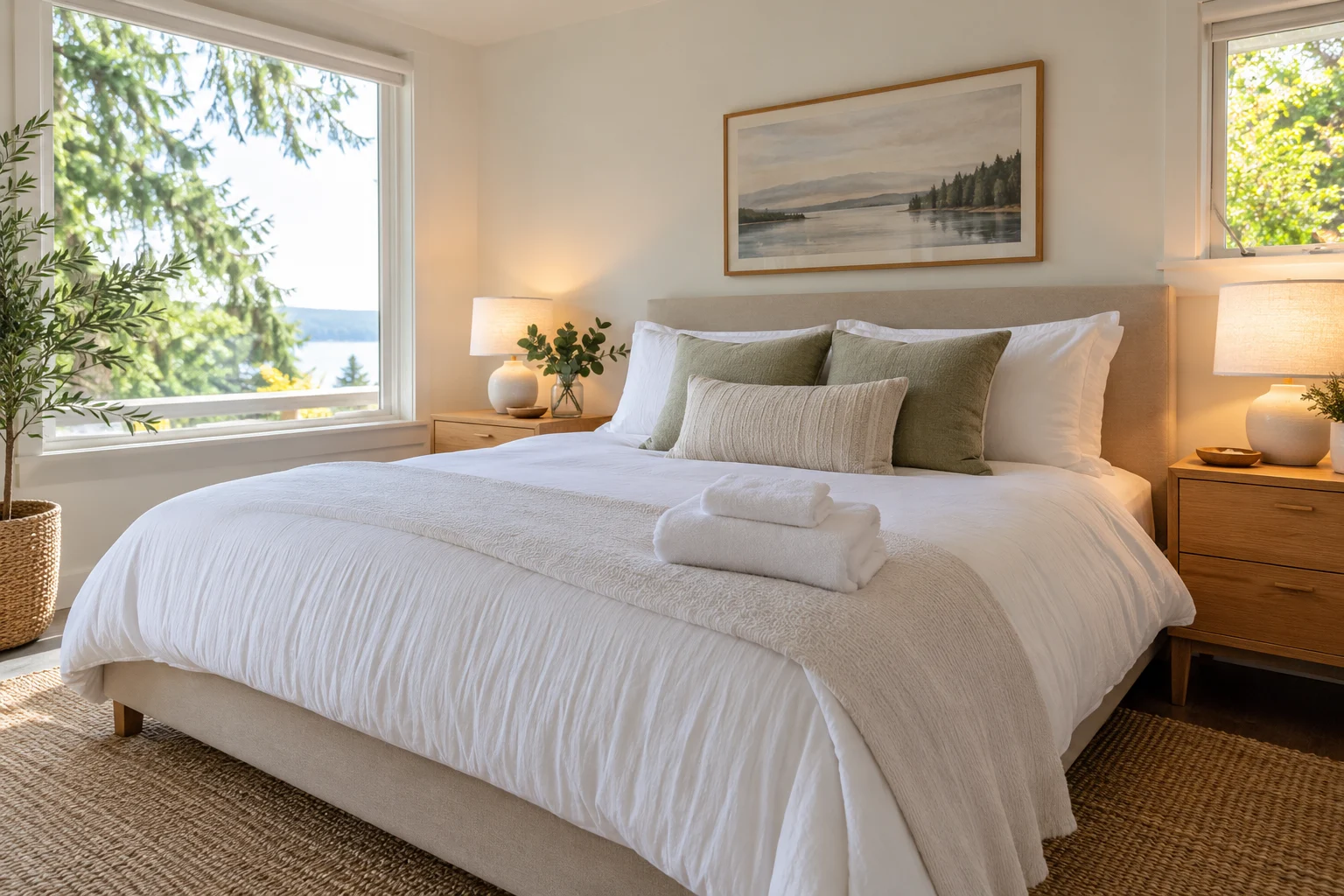 Guest-ready bedroom with fresh white linens